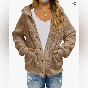 MEROKEETY fleece khaki Teddy coat NEW M